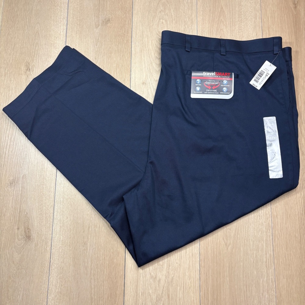 Roundtree & Yorke TravelSmart Men 54x30 Navy Blue Flat Front Chino Pants NWT